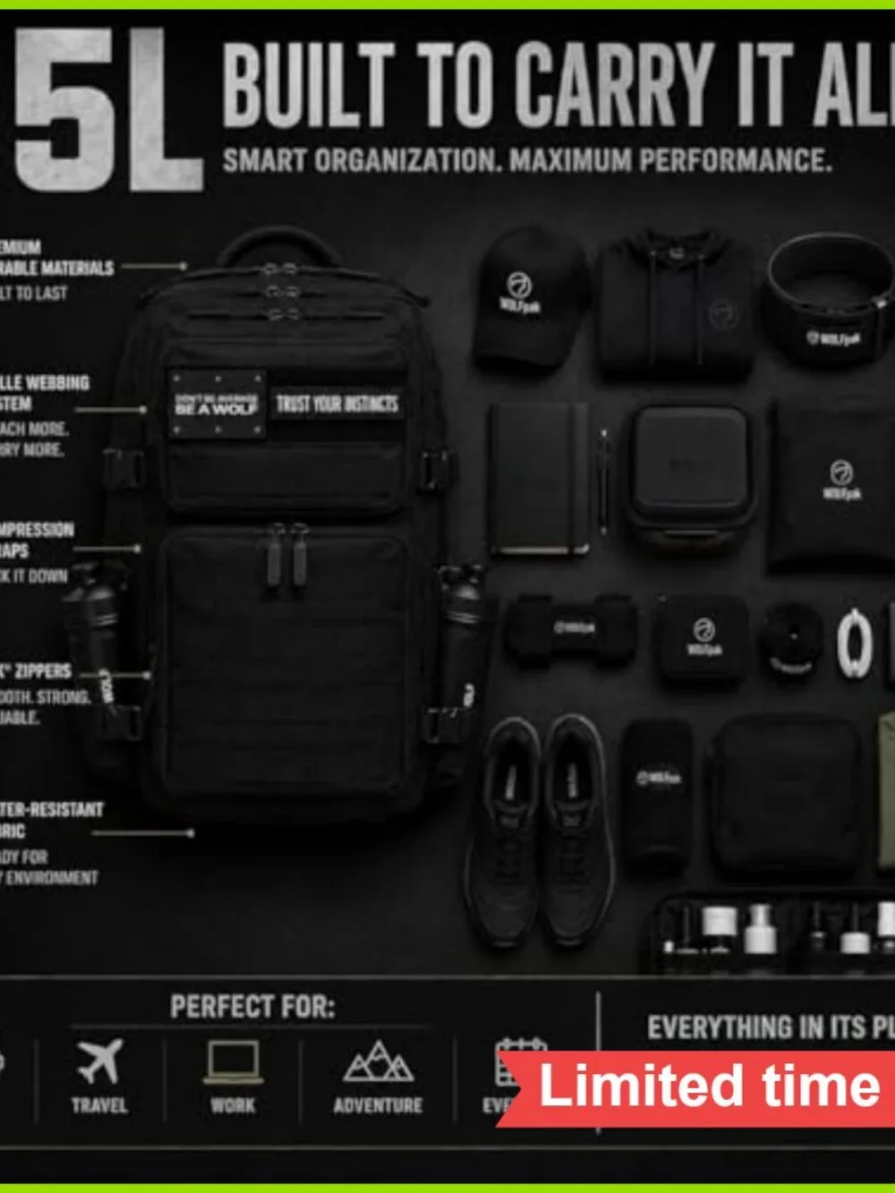 35L Tactical Gym Backpack 1000D Waterproof Oxford MOLLE Laptop Pockets